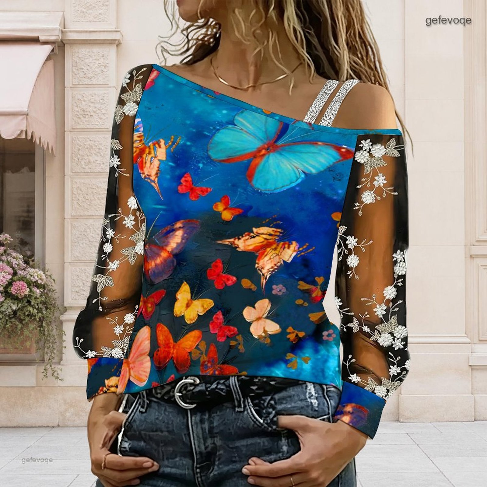 Blouse Off Shoulder - Dames off-shoulder blouse, asymmetrische top met