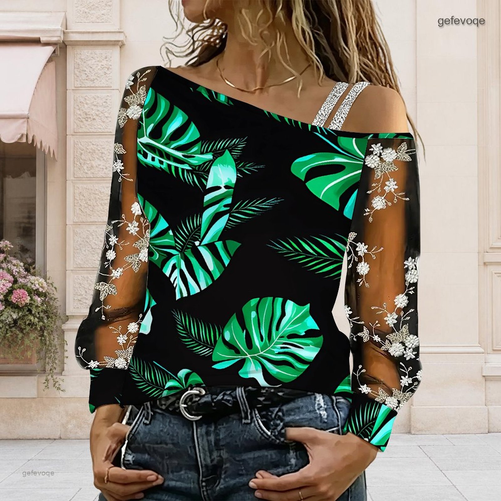 Blouse Off Shoulder - Dames off-shoulder blouse, asymmetrische top met