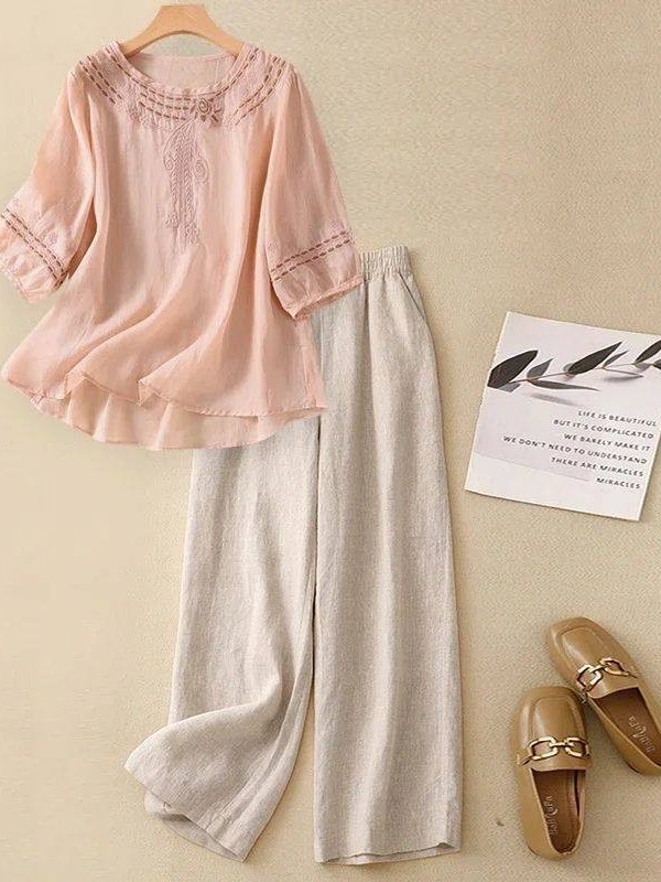 Linen Pant Wide - Luxe katoenen linnen set dames zomermode