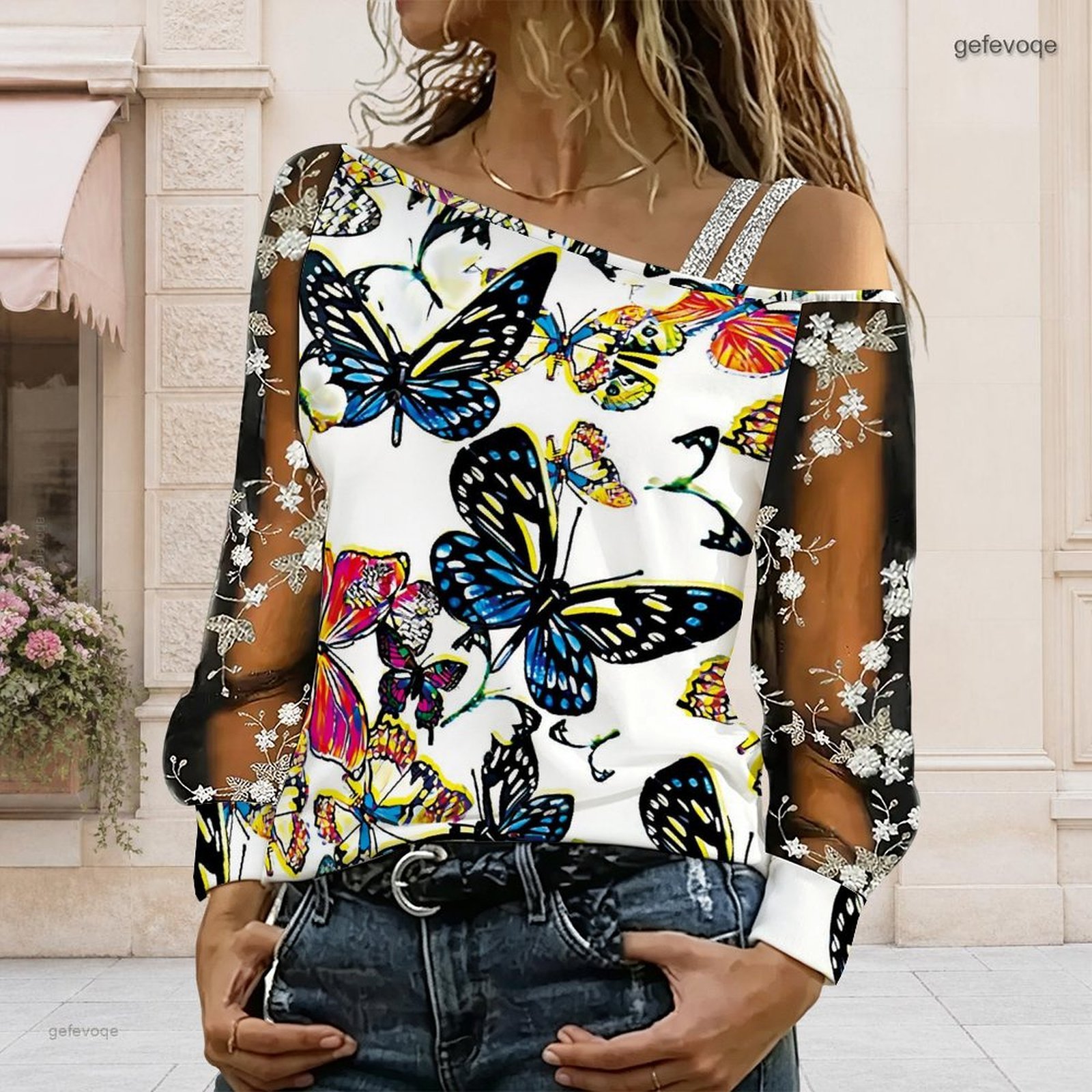 Blouse Off Shoulder - Dames off-shoulder blouse, asymmetrische top met