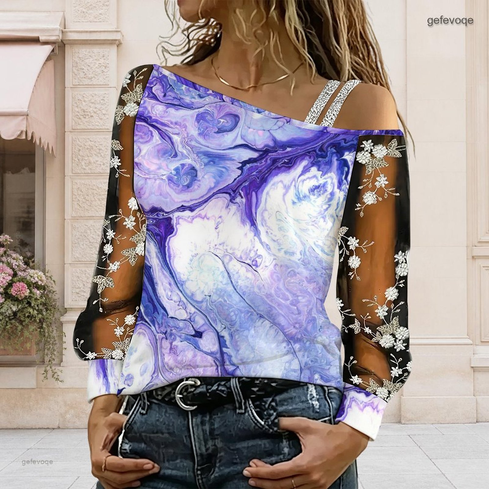 Blouse Off Shoulder - Dames off-shoulder blouse, asymmetrische top met