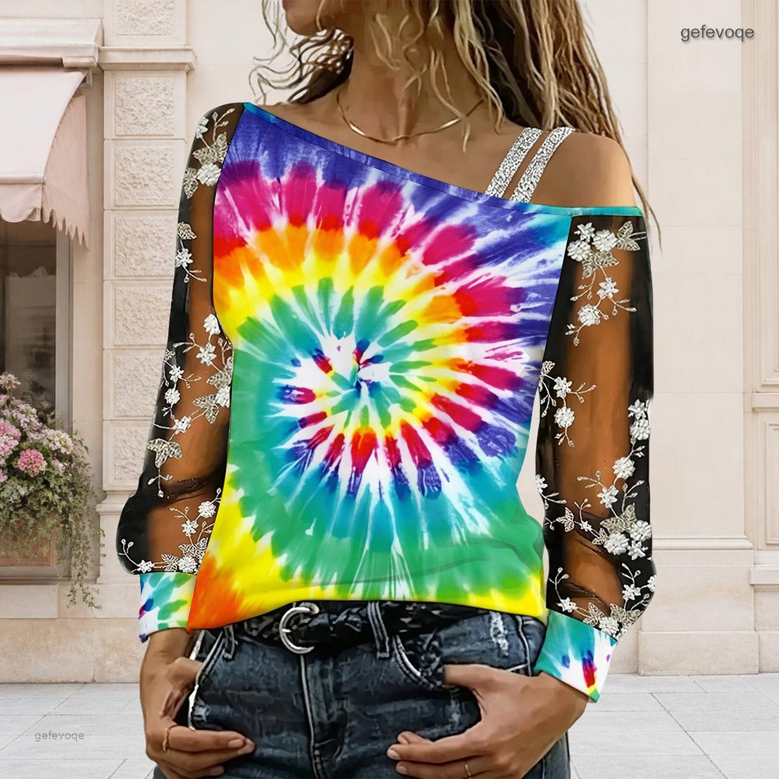 Blouse Off Shoulder - Dames off-shoulder blouse, asymmetrische top met