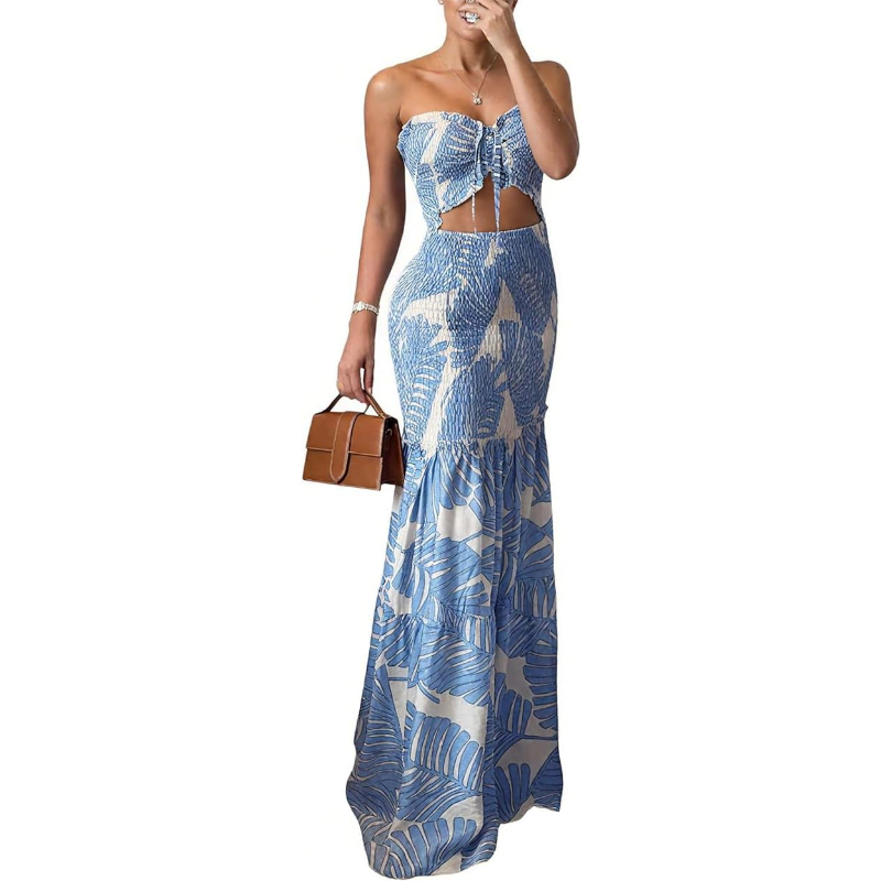 Maxi Dress Halter - CHICME Bloemige Vakantiejurk Halter Tie Gerimpelde