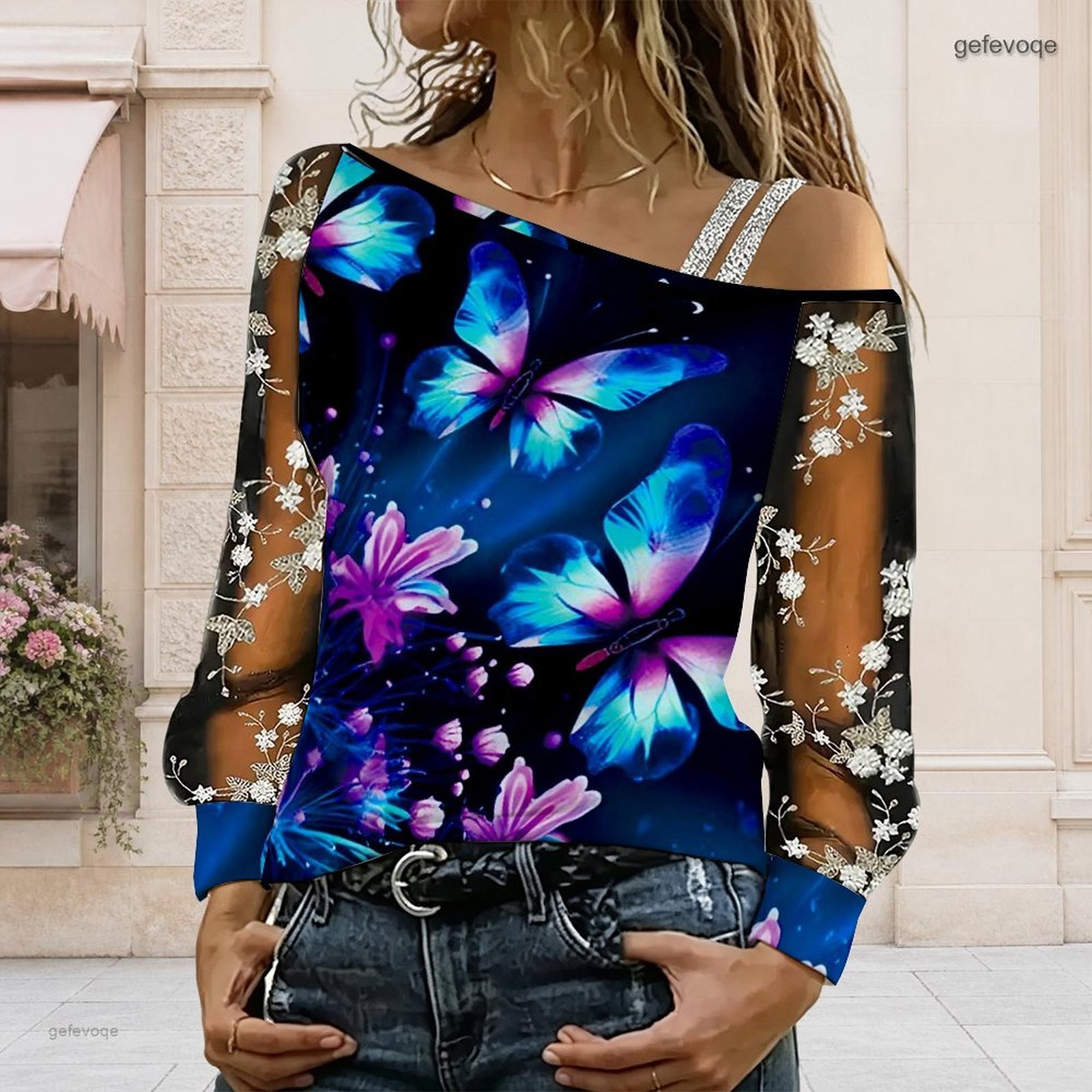 Blouse Off Shoulder - Dames off-shoulder blouse, asymmetrische top met