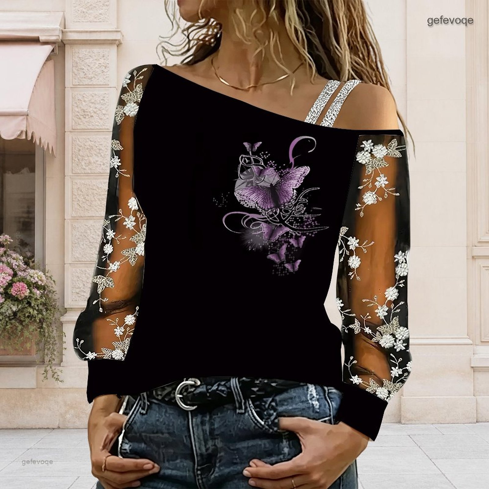 Blouse Off Shoulder - Dames off-shoulder blouse, asymmetrische top met