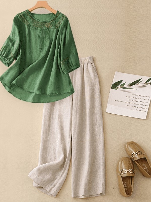 Luxe katoenen linnen set dames - Linen Pant Wide recensie en prijs