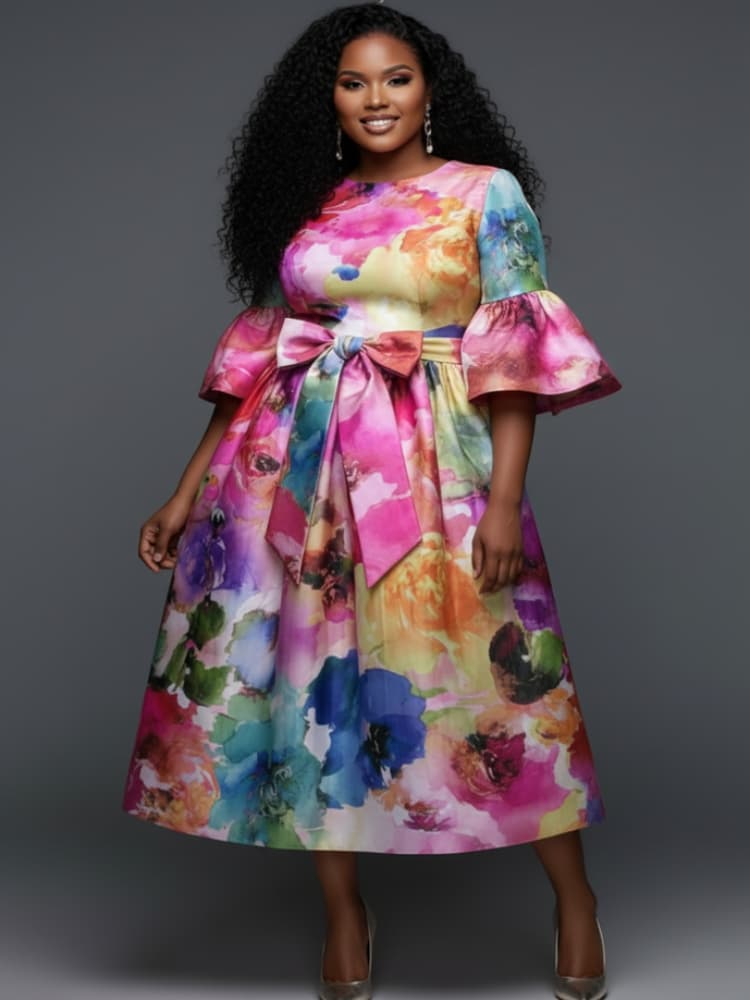 Plus Size Midi-jurk met ronde  - Midi Skirt Floral recensie en prijs