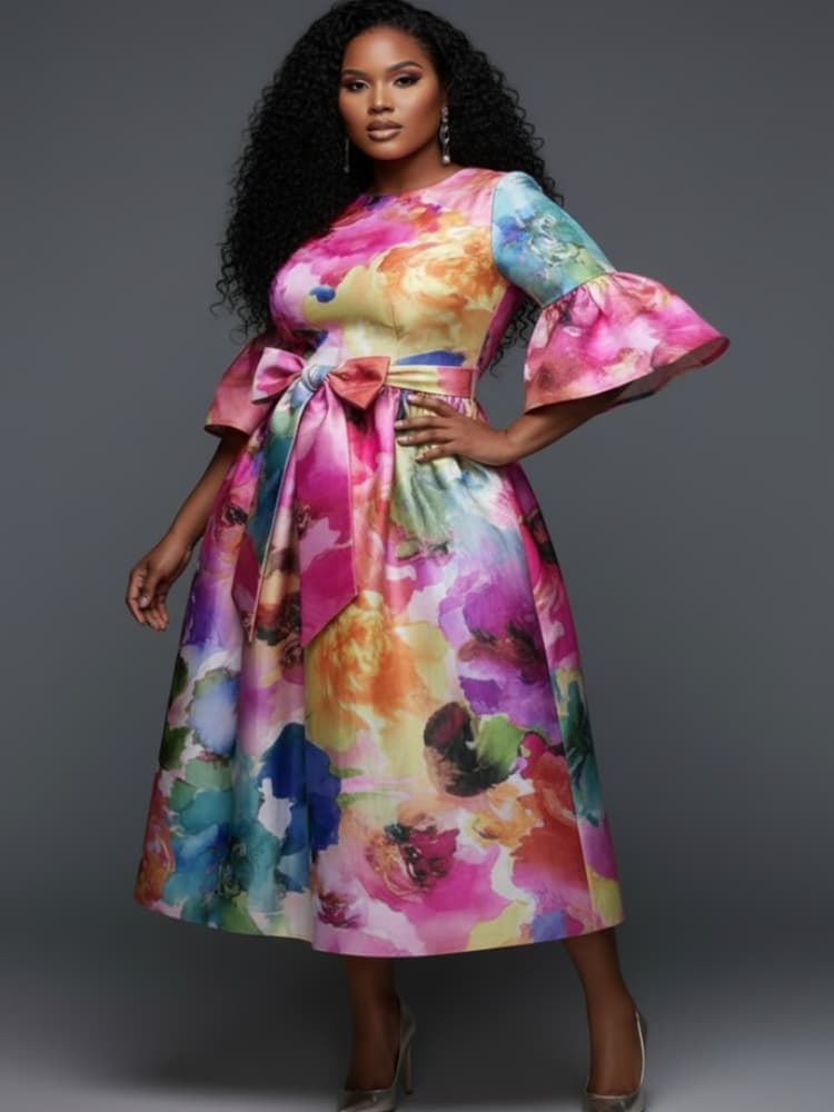 Plus Size Midi-jurk met ronde  - Midi Skirt Floral recensie en prijs