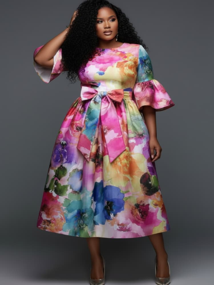 Plus Size Midi-jurk met ronde  - Midi Skirt Floral recensie en prijs